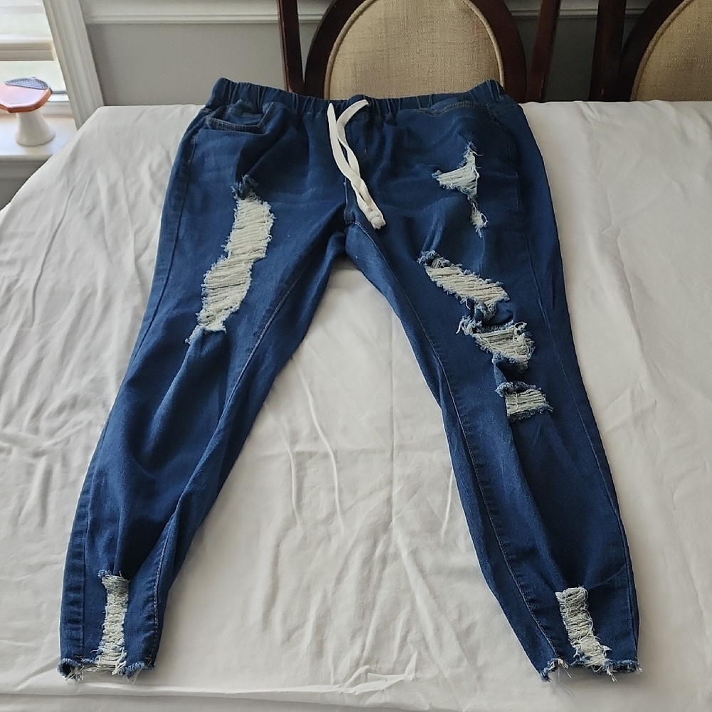 Shein Curve Distressed Skinny Blue Jeans